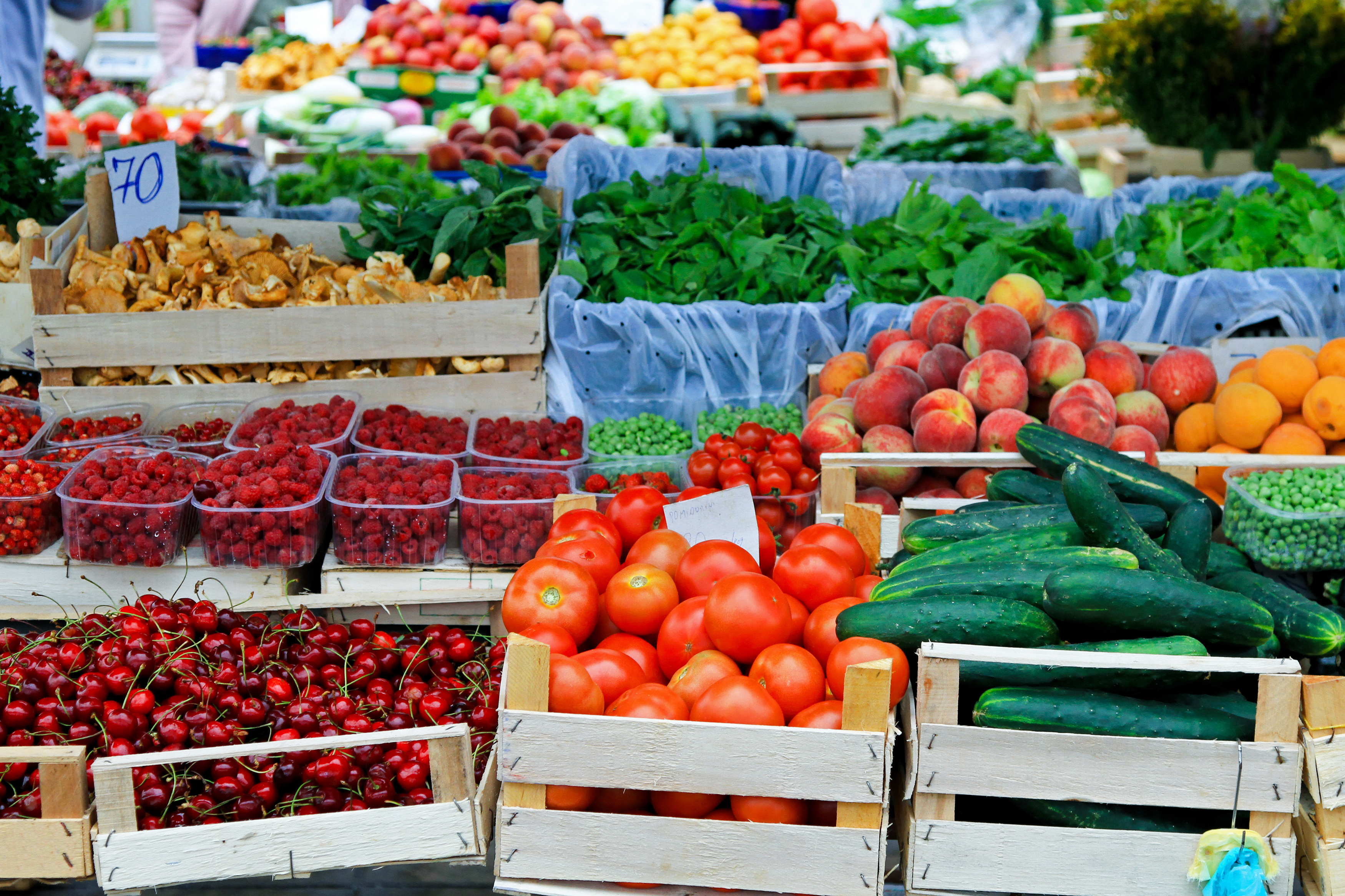 Fruits and vegetables at a produce stand
