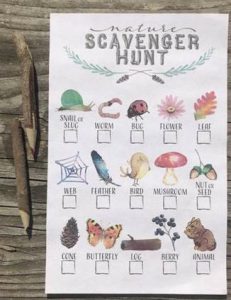 A checkoff list for a nature scavenger hunt.