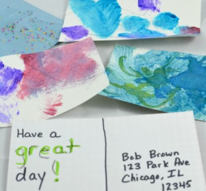 Homemade postcards made by young children for their child care providers