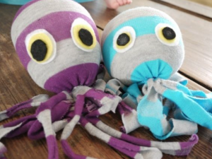 Two octopus sock puppets