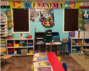 family child care room with welcome sign